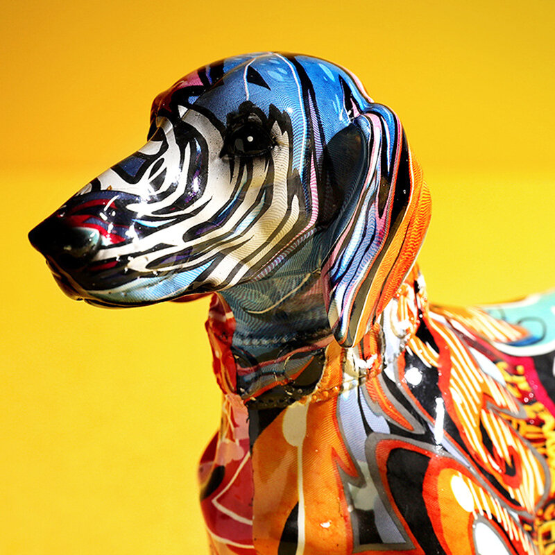 Estatua de resina para decoración del hogar, miniaturas de perro salchicha colorido pintado, creativo, moderno, para armario de vino y oficina