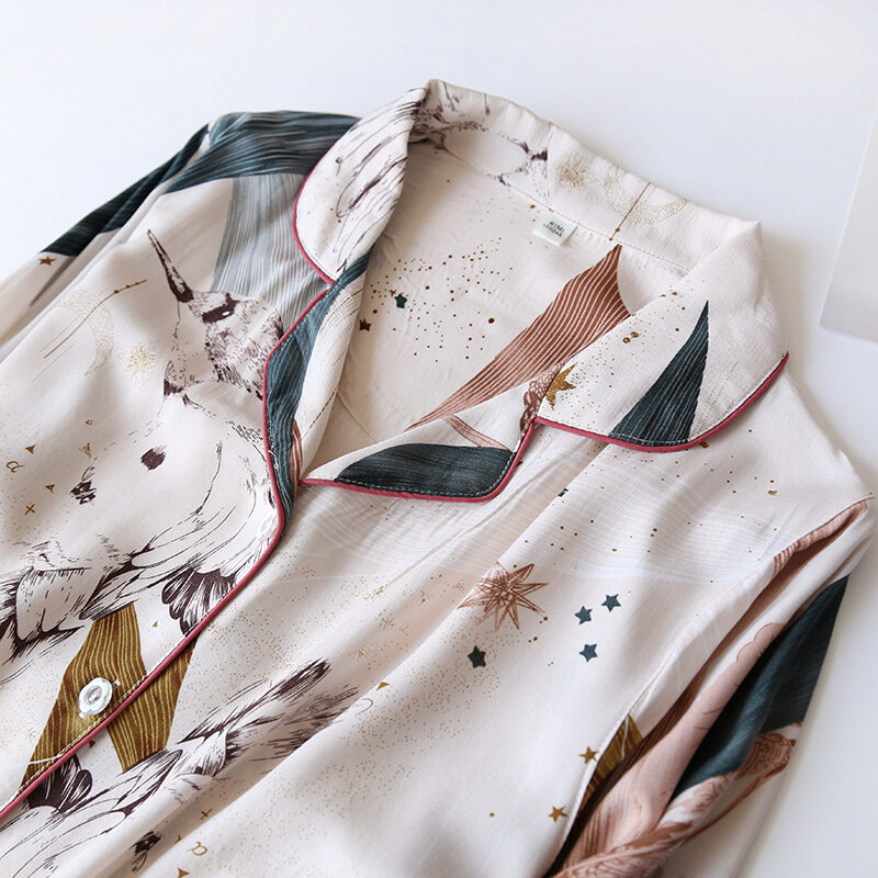 Wiosna/lato 2021 nowy 100% wiskoza z długimi rękawami spodnie damskie komplet piżamy proste style długie piżamy damskie usługi w domu