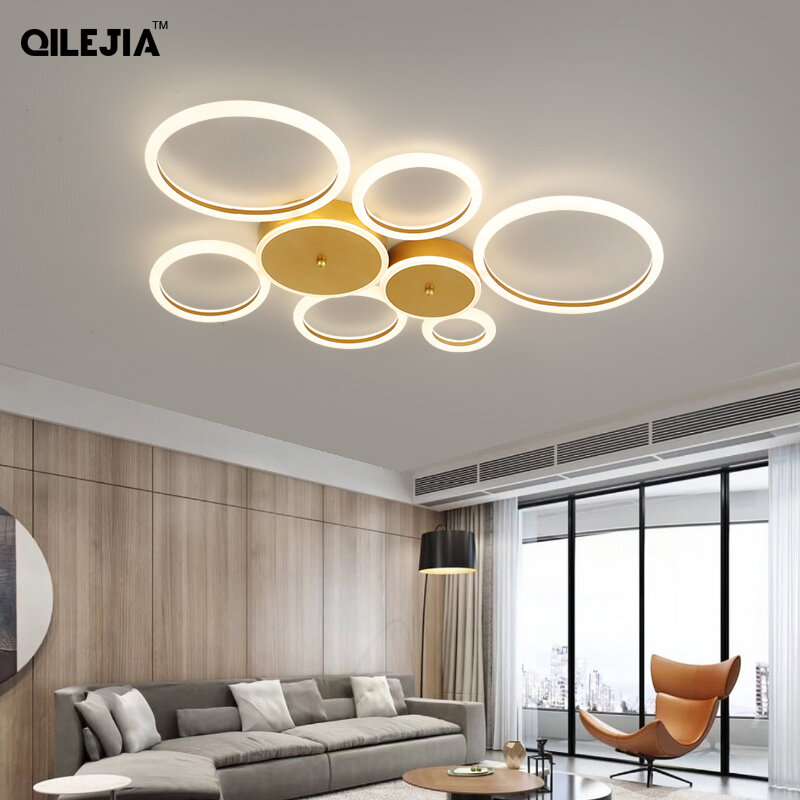Plafonnier Led en acrylique et fer doré, éclairage d'intérieur à intensité réglable, luminaire décoratif de plafond, idéal pour un salon, un bureau ou une chambre à coucher, nouveauté
