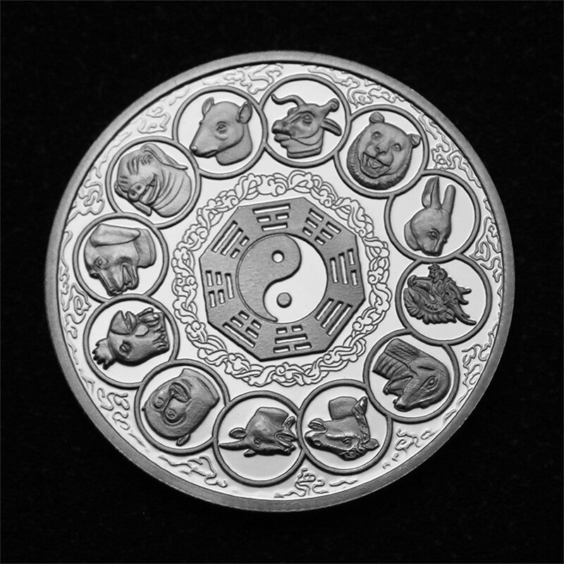 Europa Amerikaanse Stijl Herdenkingsmunt Dieren Coin Tijger Zodiac Vijf Elementen Acht Diagrammen Zilveren Munt Geluk Gift Persoonlijkheid