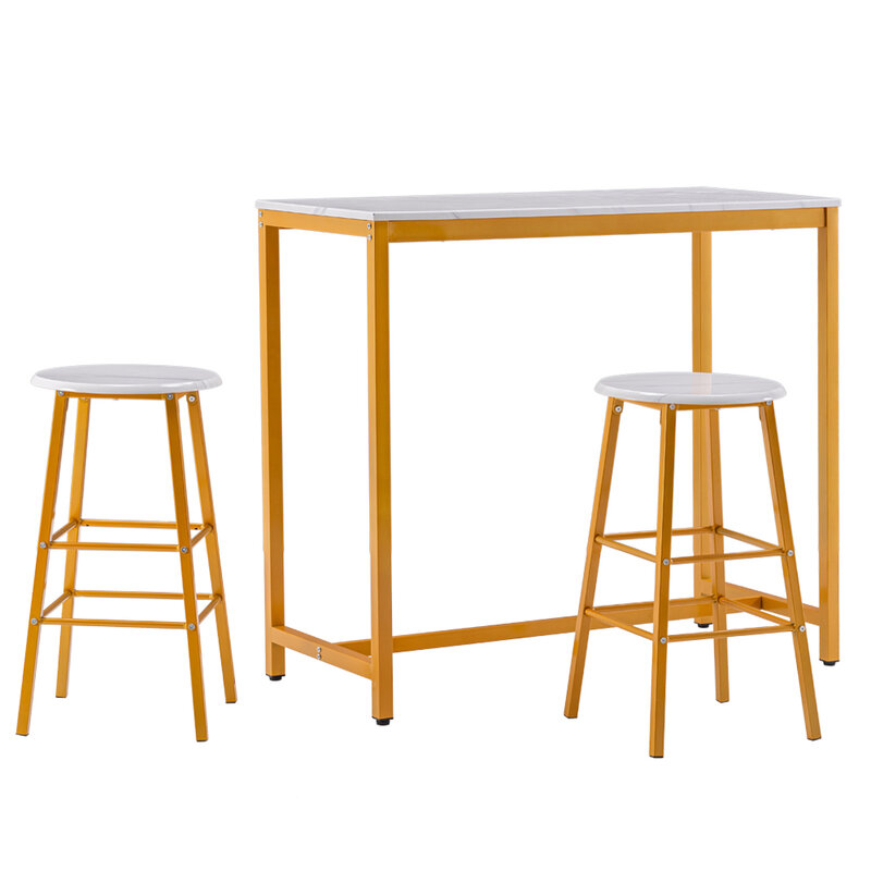 3 pçs conjuntos de barra de mármore 1 * tabela 2 * fezes grão de madeira simples móveis para casa mesa cadeira conjunto pub sala cozinha luxo branco