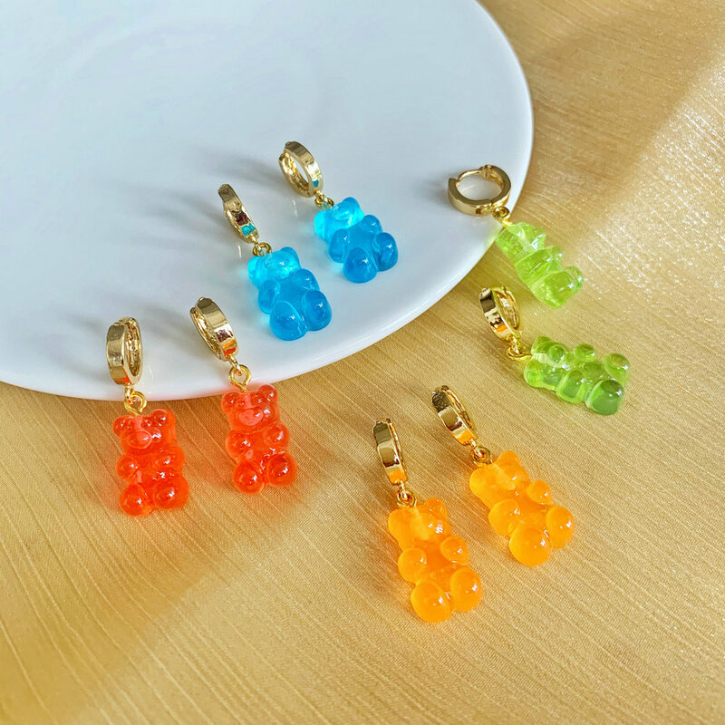 Fashion Simple Cute Bear Dangle Earrings Colorful Acrylic Animal Design for Girls Women Children Birthday Gift Lovely Jewelry