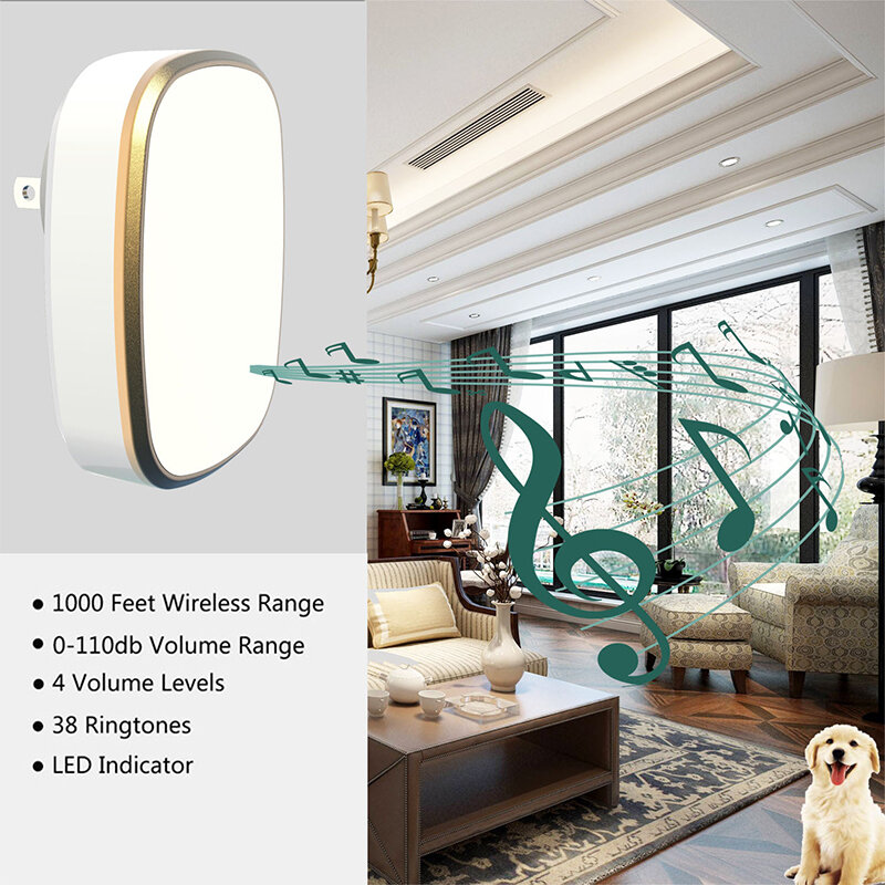 Luxurious Smart Waterproof Doorbell Wireless Cool Home Bell US EU UK Plug 300M Remote Signal 4 Level Volume 45 Songs Jingle Bell