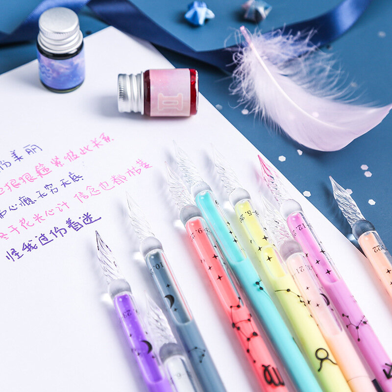 1 Dip Pen Twelve Constellations Stationery Set Glass Student Writing Supplies Painting Gift Box
