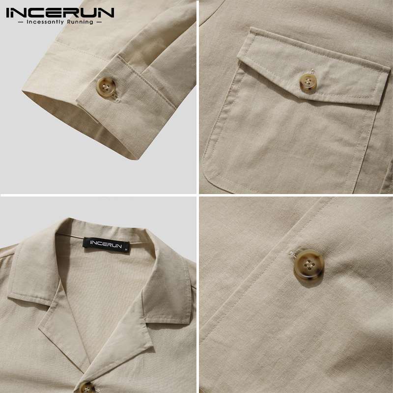 New Men's Well Fitting Blouse European American Style All-match Double Pocket Casual Streetwear Shirts S-5XL INCERUN Tops 2021
