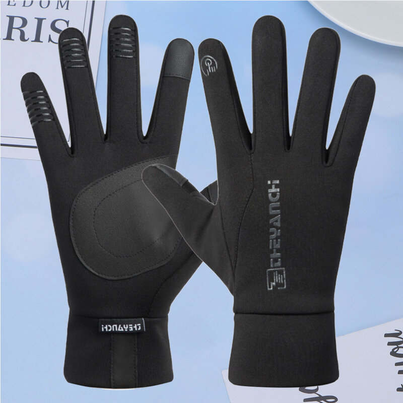 1 Pair Safety Riding Winter Warm Touch Screen Non-slip Windproof Waterproof All-finger Cycling (Black,)