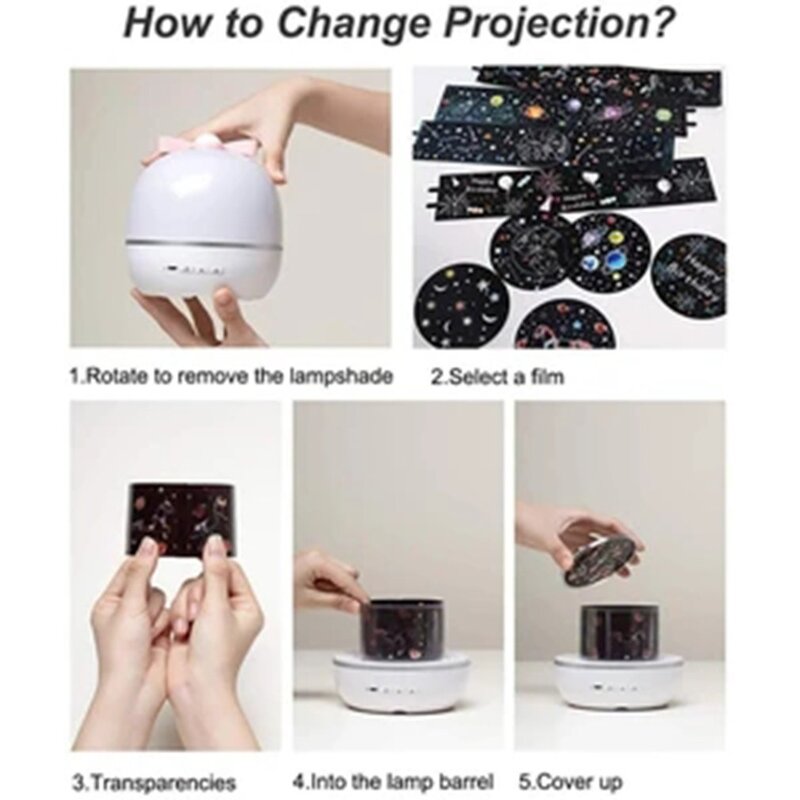 Proyector de cielo estrellado con rotación de 360 grados, lámpara de proyector de cielo estrellado para niños, luz nocturna de música, caja de música