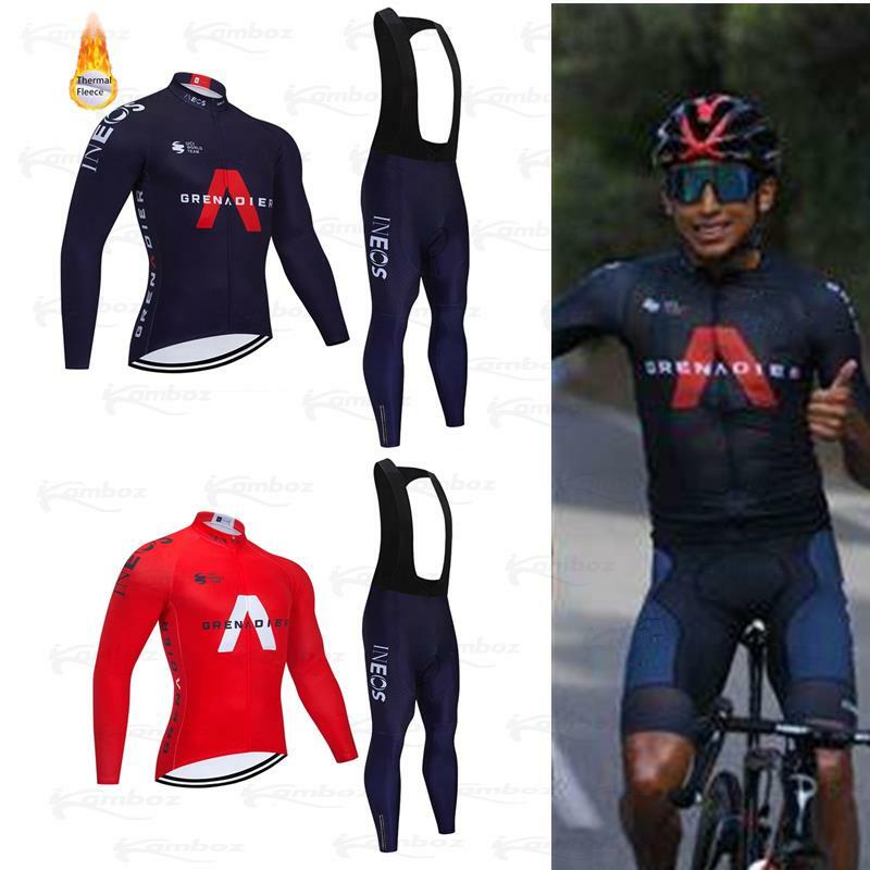 Ineos camisa da equipe de ciclismo inverno roupas esportivas bicicleta calças ropa ciclismo velo térmico bicycling wear maillot manga longa