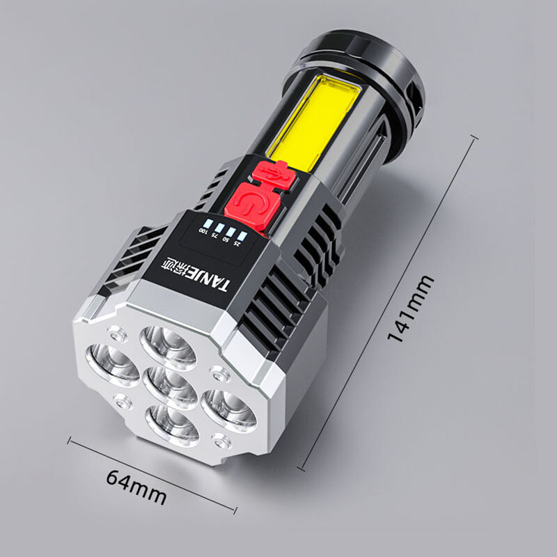 Linterna LED COB portátil ultrabrillante, Luz fuerte, recargable por USB, Linterna potente, foco multifuncional, 5 LED