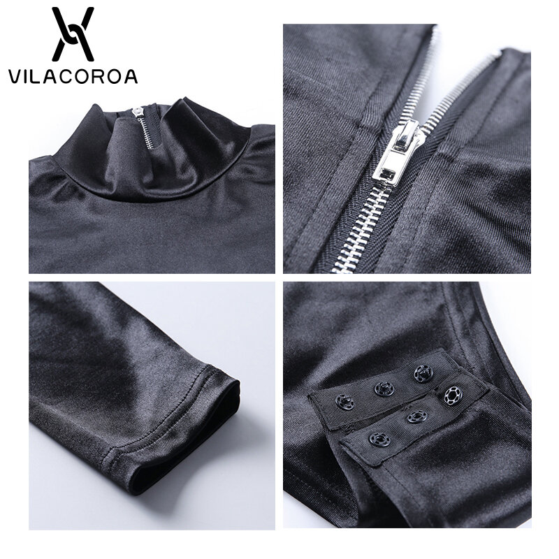 Gola alta elegante bolha manga preto macacão senhoras voltar zíper magro streetwear bodysuit sólido sexy base de uma peça feminina