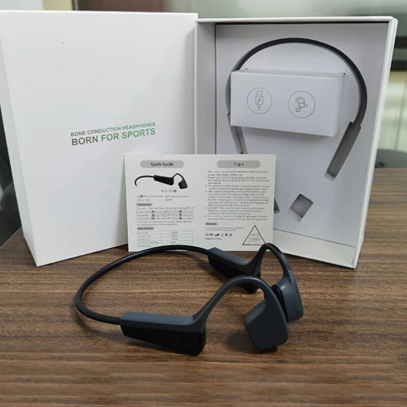 Diskon Besar Headphone Konduksi Tulang Bluetooth 5.0 Earphone Olahraga Nirkabel IP56 Headset Stereo Bebas Genggam dengan Mikrofon