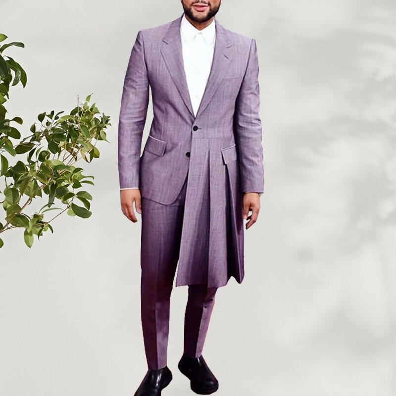 2 sztuk 2021 garnitury mężczyźni w nowym stylu wzory Patchwork jesień zima Slim Fit długa suknia ślubna smokingi Custome Homme robe de bal