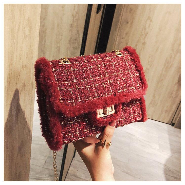 Fashionable Wild Chain Women Handbags Winter Luxury Handbags Designer Small Women Messenger Bags Wool Bolsa Feminina