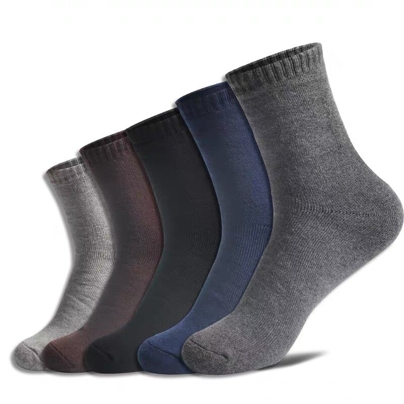 10 Pairs/ Lot Men's Cotton Socks High Quality Business Plus Fleece Socks Medium Length Warm Cotton Terry Autumn And Winter Thick