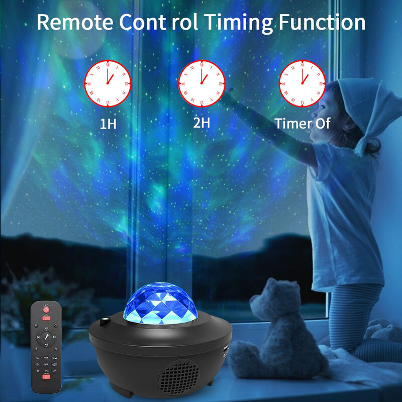 USB Music Starlight Projector Light Night Lamp Bluetooth Star Starry Water Wave LED Projector Night Lights Projection Room Decor