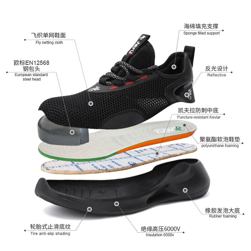 Xizou男性のファッション鋼つま先保護抗スマッシング作業靴通気性メッシュ安全建設靴送料無料