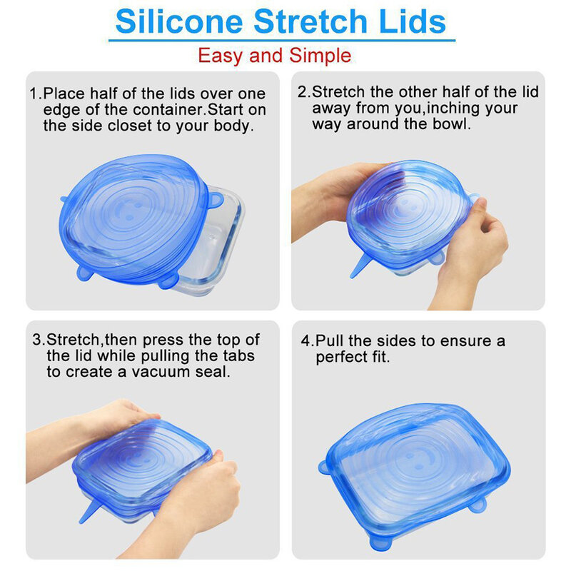 Wonderlife-6 tapas de silicona reutilizables, tapas selladas para envolver alimentos, mantener los cuencos sellados, frescos y flexibles, utensilios de cocina