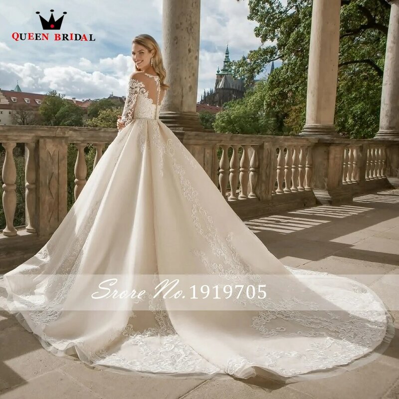 Elegancka suknia balowa suknie ślubne z długim rękawem tiul koronka kryształowy pas formalna suknia ślubna 2022 nowy projekt Custom Made DS38