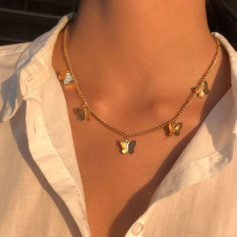 Borboleta gargantilha colar para mulher 2021 estética moda acessórios simples jóias charme clavícula corrente colar presente atacado