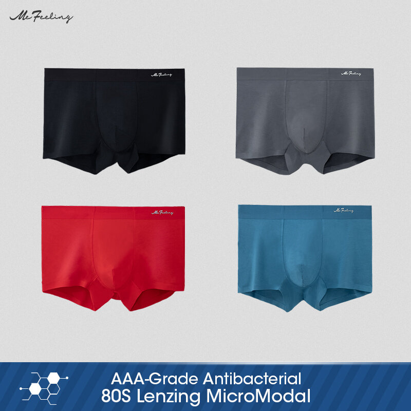 【Me sentindo brand】 4 pacote masculino boxer shorts cuecas estiramento modal antibacteriano tecido briefs traceless underwear respirável