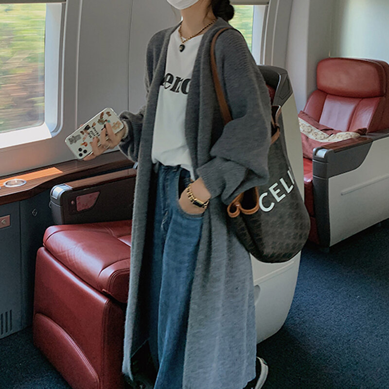 Áo Cardigan Nữ Áo Len Thu Đông 2021 Giữ Ấm Mùa Đông Đan Dài Dài Tay Màu Sắc Phong Cách Nhật Bản Cổ Đơn Giản Nữ