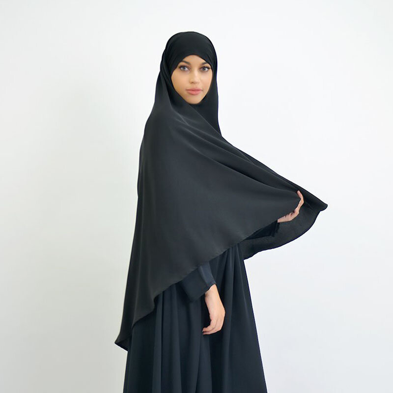 Hijab largo musulmán de moda para mujer, hijab para rezar, ropa para rezar, color blanco y negro, M-XXL
