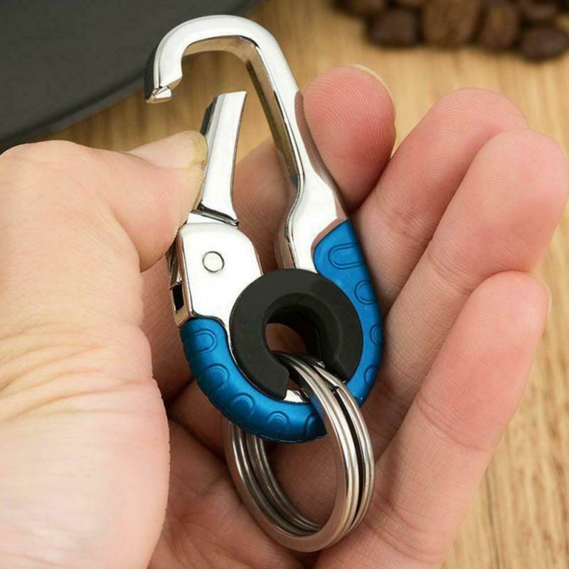 Tahan Lama Gantungan Kunci Hook Gesper Logam Outdoor Carabiner Mendaki Alat Double Ring Mobil Keychain Baru