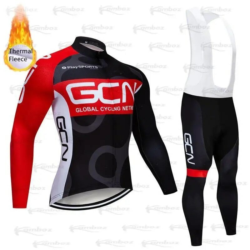 새로운 GCN 레드 블랙 사이클링 자켓 20D 자전거 스포츠 바지 착용 젖은 로파 Ciclismo 남자 열 양털 자전거 저지 Maillot 하의