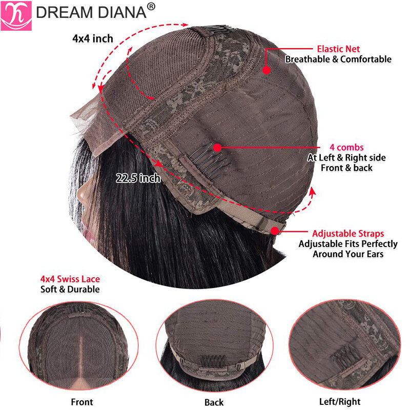 Dreamdian-peruca lace front ondulada brasileira, 360 lace frontal, sem cola, densidade 150, 4x4, 13x4, peruca de cabelo humano