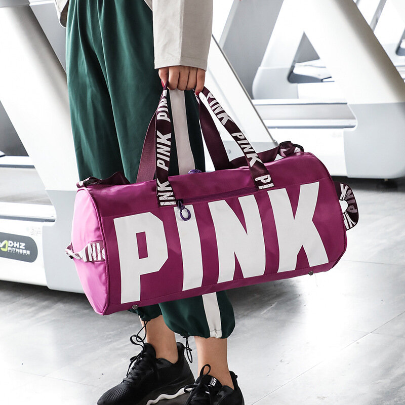 Saco de ginásio de viagem rosa saco de duffle de fitness, grande capacidade impermeável esportes sacola, bolsa de ombro weekender durante a noite para mulher