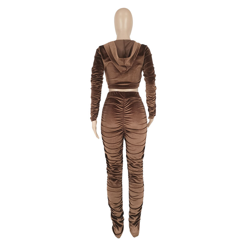 Casual Women Tracksuit Two Piece Set Coat And Long Pants Pleated Streetwear Full Sleeve Tracksuit Clothes For Women Outfit