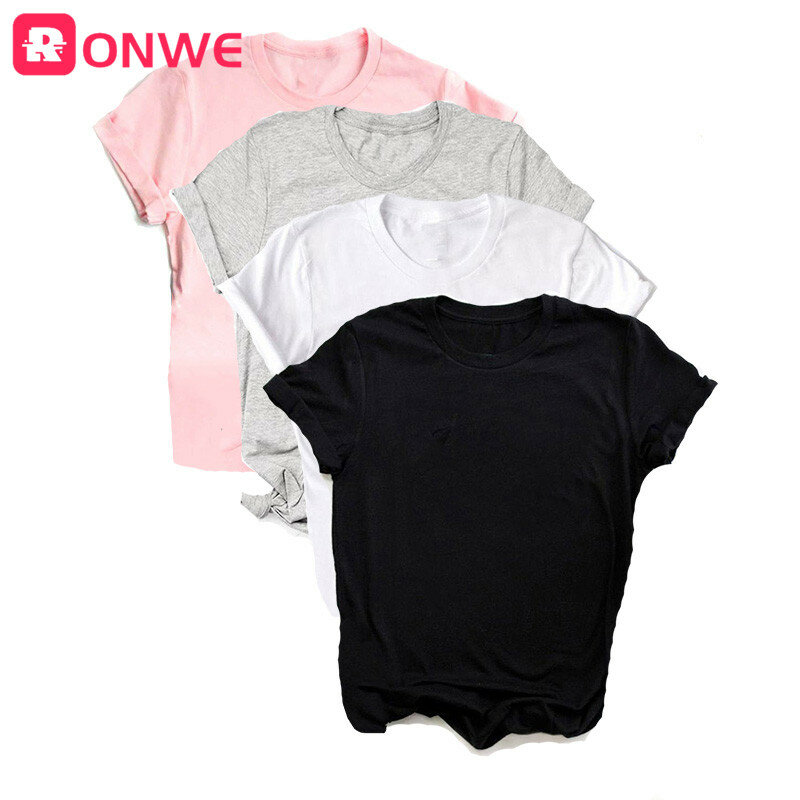 Camiseta de verano para mujer, remera blanca, negra, rosa y gris para chica, Tops lisos Harajuku para mujer, ropa para mujer