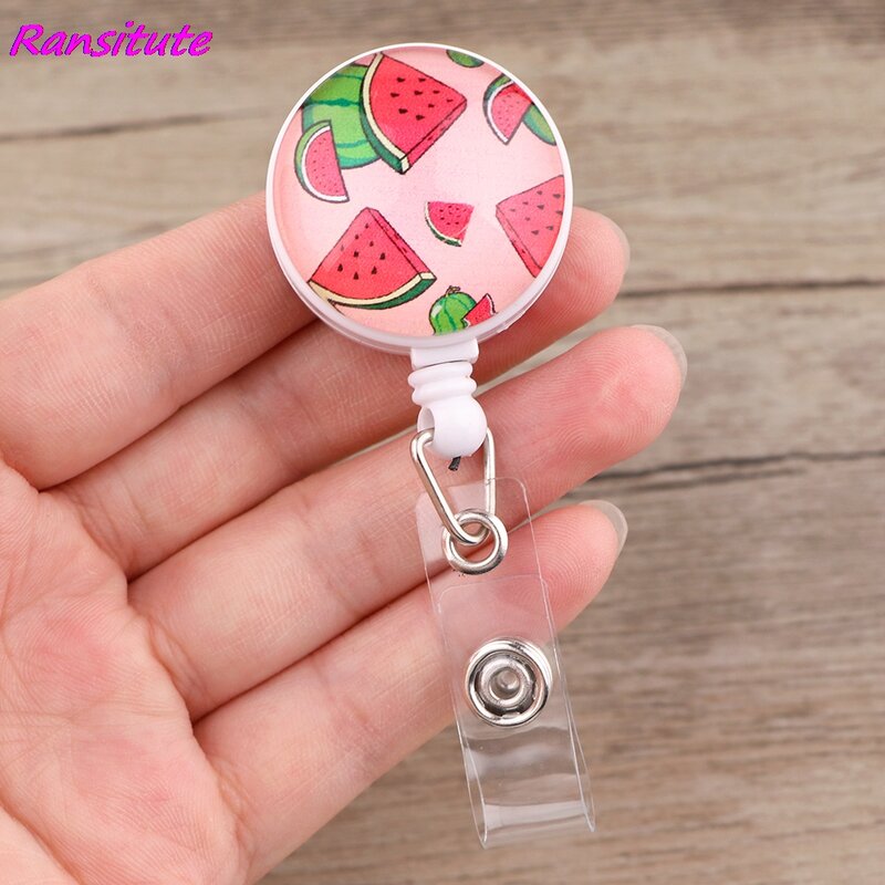 R2055 1pcs Hot Fruits Watermelon Strawberry Lemon Badge Reel Clip Student Worker Friends Exquisite IC Card Badge Holder Gift