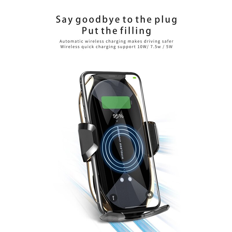 Cargador inalámbrico rápido para coche, soporte de teléfono de carga rápida, soporte de navegación para iPhone y Samsung