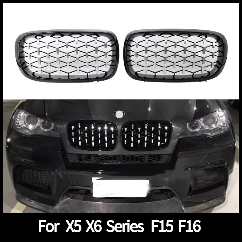 เพชรสไตล์ABSด้านหน้ากระจังหน้าสำหรับ-BMW X5 X6 F15 F16 F85 F86เงิน + สีดำ