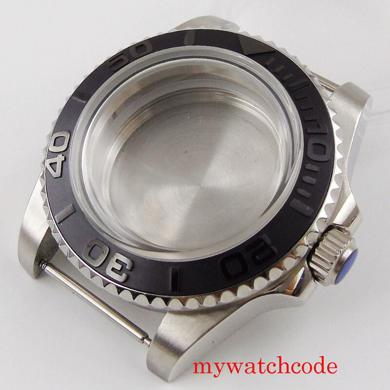 Caixa de relógio em aço inoxidável, 40mm, para nh35, nh36, movimento automático, vidro de safira, moldura de cerâmica, peças para relógio