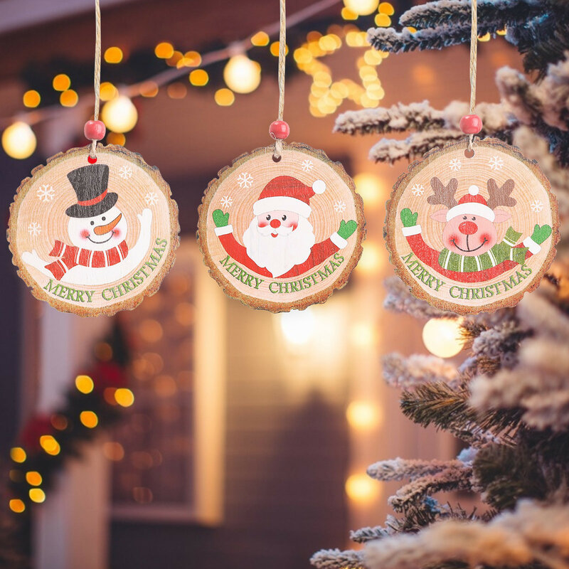 Adorno colgante de madera para Navidad, colgante de árbol de Navidad redondo, adornos sueltos para decoración del hogar