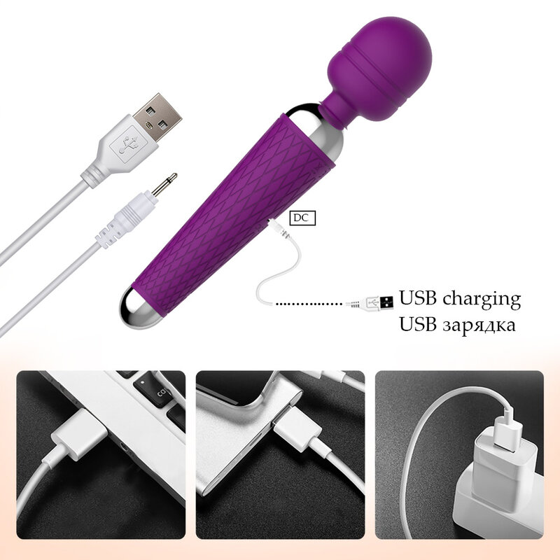 Dildos AV Vibrator Magic Wand สำหรับผู้หญิง Clitoris Stimulator USB ชาร์จนวดเพศของเล่นสำหรับหญิง Masturbator