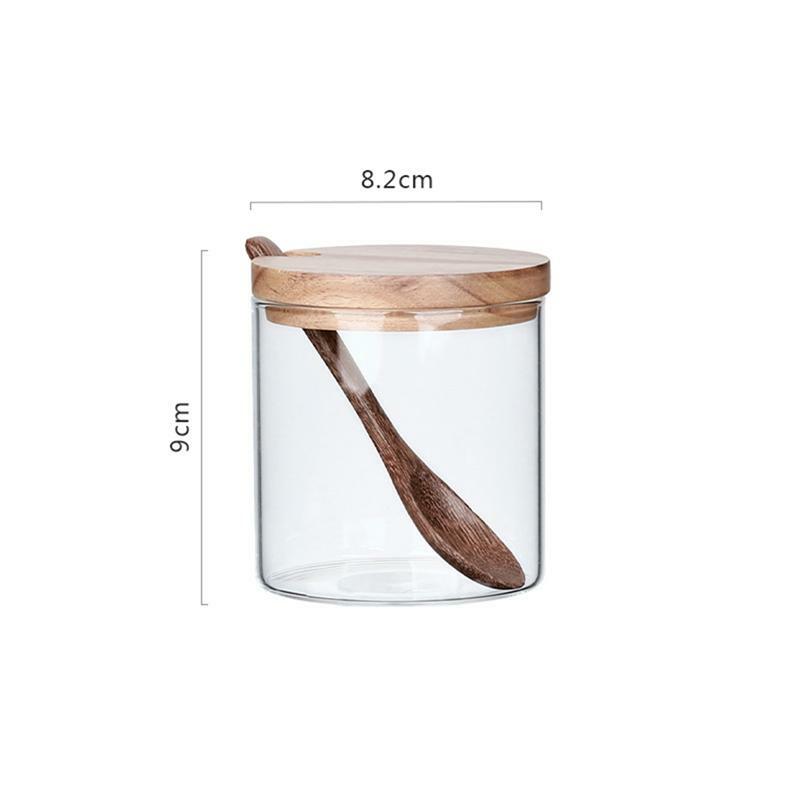 Tarros de vidrio para condimentos de cocina, recipiente de especias para jarras de sal, con tapa y cuchara, 1 unidad