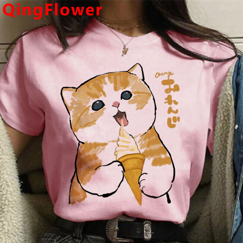 Kawaii 고양이 여름 탑 t-셔츠 여성 커플 의류 streetwear 2021 t 셔츠 옷