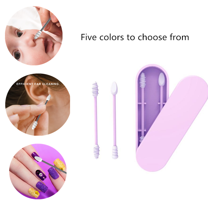2Pcs/Box Reusable Cotton Swab Face Ear Cleaning Silicone Washable Makeup Buds Swabs Sticks Soft Flexible Make Up Cosmetics Tools
