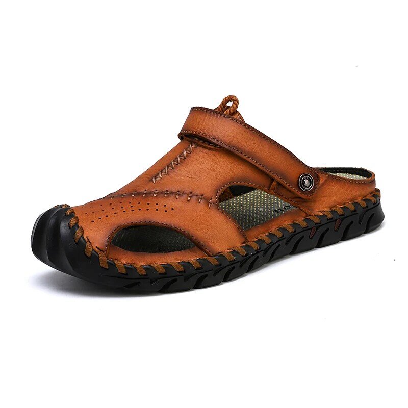 Clássico oco respirável homens sandálias de alta qualidade luxo verão macio confortável chinelos couro alta qualidade tamanho grande roman