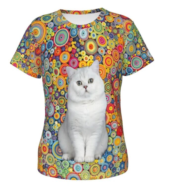 New fashion t shirt for women cute cats 3D print t shirt summer short sleeve t shirts women Slim Draw back t shirts