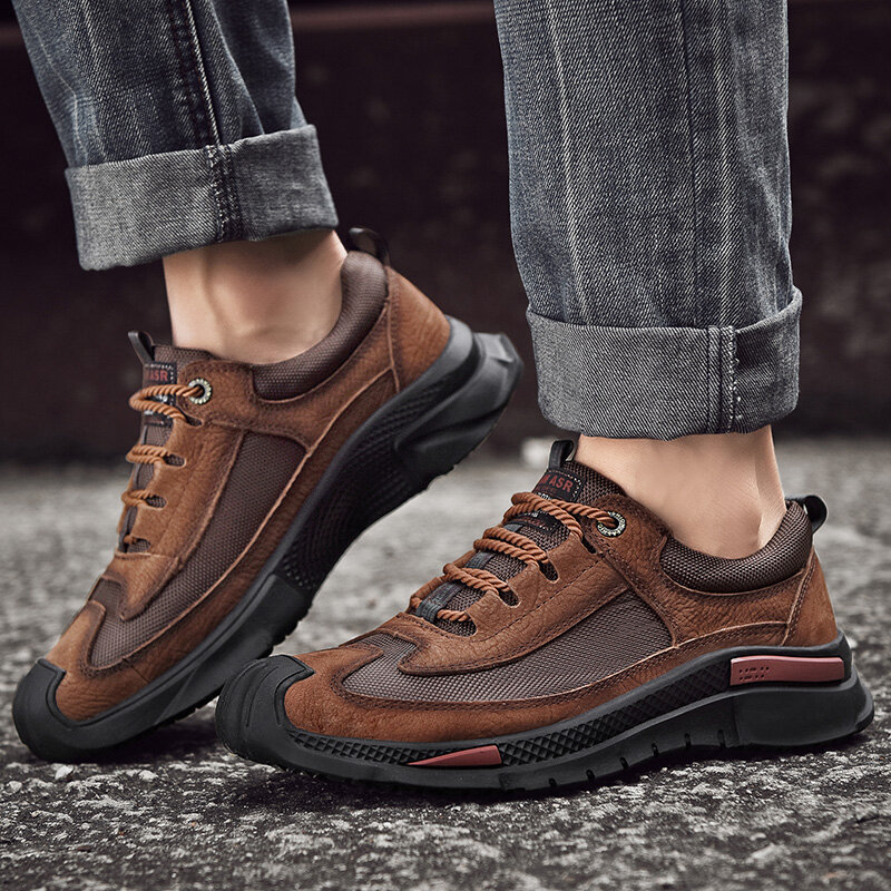 2020 Nieuwe Hoge Kwaliteit mannen schoenen Splice Casual Koe Lederen Instappers Motorfiets Comfortabele Flats Lace-up Mannelijke Wandelschoenen schoeisel