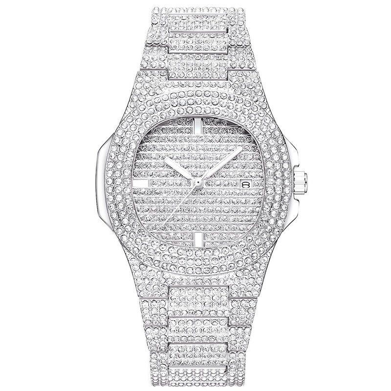 Hip hop iced para fora relógio masculino pulseira de diamante dos homens relógios de luxo marca de ouro masculino data reloj hombre relogio masculino