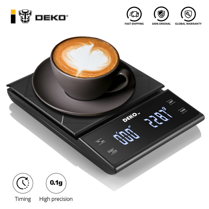 DEKO-ميزان قهوة رقمي إلكتروني محمول ، مع مؤقت ، شاشة LED عالية الدقة ، أدوات قياس ، ميزان منزلي