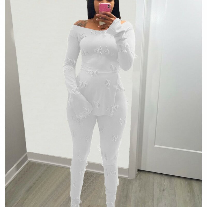 Pure Color Knitted Round Neck Long Sleeve T-Shirt Set Casual Women's Winter Warm Top+Slim Pants Two Piece Set Tracksuit Outfits