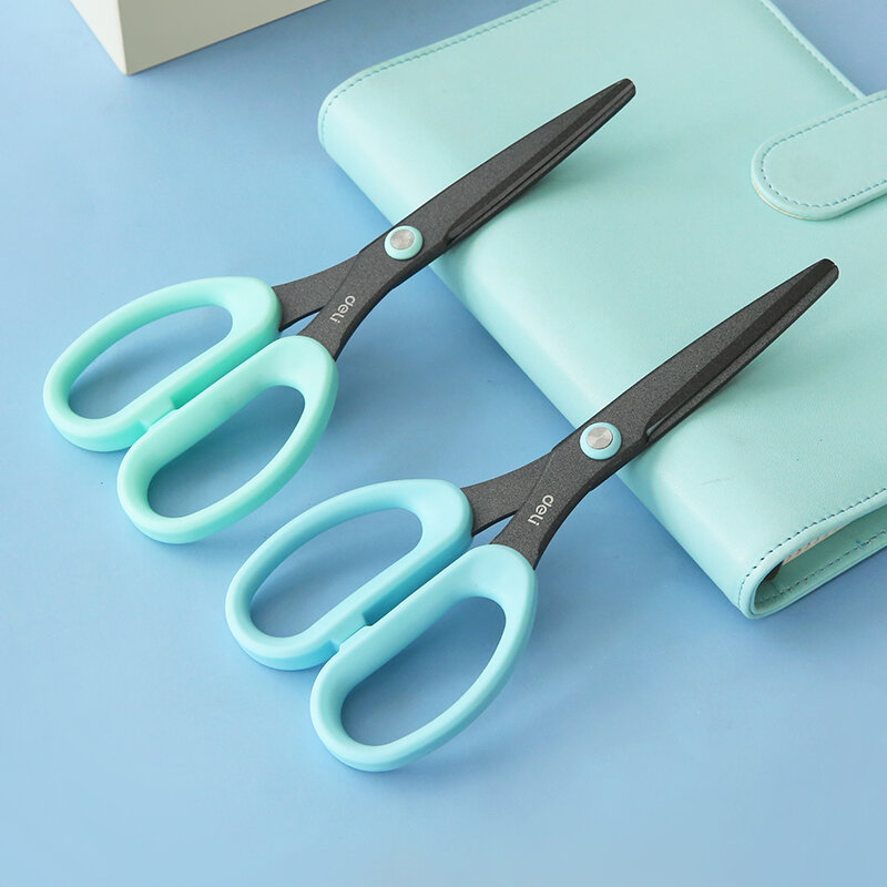Fresh Macaron Color Scissors Stainless Steel Blade Safe Cutter Teflon Coating Non-stick for Paper Handwork Office School A6917