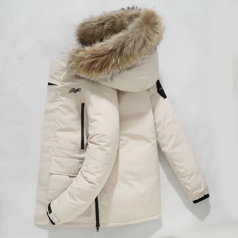 30 graus manter quente pato branco para baixo jaquetas de inverno homens à prova de vento com capuz gola de pele engrossar casaco masculino tamanho S-3XL