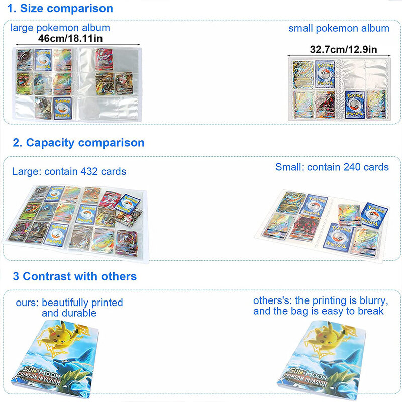 Cartoon 9 Pocket 432 Card Pokemon Album Book Anime Map Game carte pokragon Collection Holder Binder Folder Top Toys regalo per bambini